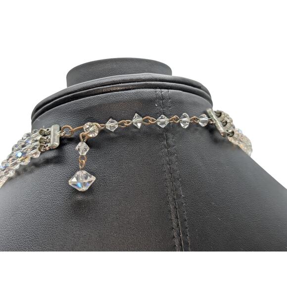Vtg Graduated Three Strand Czech Faceted Clear & AB Crystal 13"-15.5" Necklace - Picture 7 of 8
